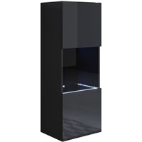 Vitrinenschrank mit led Hängeschrank Vitrine Wohnzimmer 1 Tür 3 Fächer 40x126x29cm Modell Luke V3 Schwarz Glanz von LETTIEMOBILI