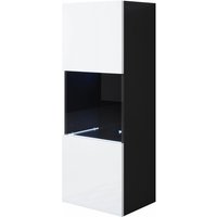 Vitrinenschrank mit led Hängeschrank Vitrine Wohnzimmer 1 Tür 3 Fächer 40x126x29cm Modell Luke V3 Schwarz und Weiss Glanz von MB MOEBEL