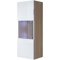 Vitrinenschrank mit led Hängeschrank Vitrine Wohnzimmer 1 Tür 3 Fächer 40x126x29cm Modell Luke V3 Sonma Matt und Weiss Glanz von MB MOEBEL