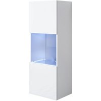 Mb Moebel - Vitrinenschrank mit led Hängeschrank Vitrine Wohnzimmer 1 Tür 3 Fächer 40x126x29cm Modell Luke V3 Weiss Glanz von MB MOEBEL