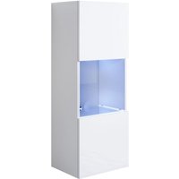 Vitrinenschrank mit led Hängeschrank Vitrine Wohnzimmer 1 Tür 3 Fächer 40x126x29cm Modell Luke V3 Weiss Glanz von LETTIEMOBILI