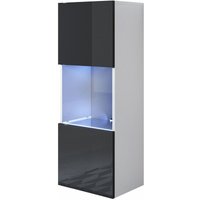 Vitrinenschrank mit led Hängeschrank Vitrine Wohnzimmer 1 Tür 3 Fächer 40x126x29cm Modell Luke V3 Weiss und Schwarz Glanz von MB MOEBEL