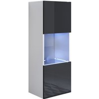 Vitrinenschrank mit led Hängeschrank Vitrine Wohnzimmer 1 Tür 3 Fächer 40x126x29cm Modell Luke V3 Weiss und Schwarz Glanz von LETTIEMOBILI