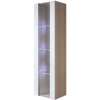 Vitrinenschrank mit led Hängeschrank Vitrine Wohnzimmer 1 Tür 4 Fächer 40x165x29cm Modell Luke V5 Sonma Matt und Weiss Glanz von MB MOEBEL