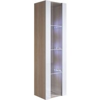 Vitrinenschrank mit led Hängeschrank Vitrine Wohnzimmer 1 Tür 4 Fächer 40x165x29cm Modell Luke V5 Sonma Matt und Weiss Glanz von LETTIEMOBILI