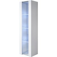 Vitrinenschrank mit led Hängeschrank Vitrine Wohnzimmer 1 Tür 4 Fächer 40x165x29cm Modell Luke V5 Weiss Glanz von MB MOEBEL