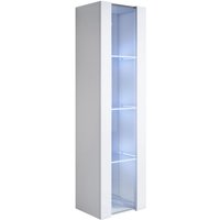 Vitrinenschrank mit led Hängeschrank Vitrine Wohnzimmer 1 Tür 4 Fächer 40x165x29cm Modell Luke V5 Weiss Glanz von LETTIEMOBILI