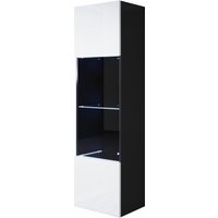 Vitrinenschrank mit led Hängeschrank Vitrine Wohnzimmer 1 Tür 4 Fächer 40x165x29cm Modell Luke V6 Schwarz und Weiss Glanz von MB MOEBEL