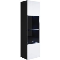 Muebles Bonitos - Vitrinenschrank mit led Hängeschrank Vitrine Wohnzimmer 1 Tür 4 Fächer 40x165x29cm Modell Luke V6 Schwarz und Weiss Glanz von MUEBLES BONITOS