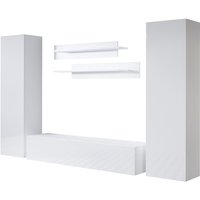 Wohnwand Mediawand Möbel tv TV-Schrank Wohnzimmer Wohnmöbel Anbauwand Möbelkombination Hängend 260cm Luke 7A Weiß Glanz von MB MOEBEL