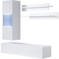 Wohnwand mit led Mediawand Möbel tv TV-Schrank Wohnzimmer Wohnmöbel Anbauwand Möbelkombination Hängend 160cm Luke 6A Weiß Glanz von MB MOEBEL