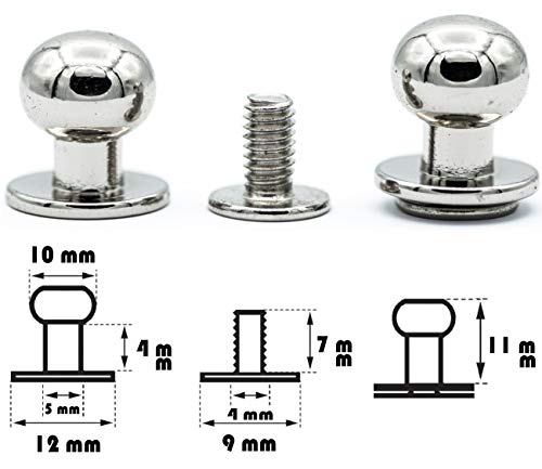 My Belt - 20 Stück Kopfnieten mit Schraubverschluss 10mm / Pilzkopfniete Silber, Knopfniete zum Anschrauben, Beiltaschenknopf von MB MY BELT