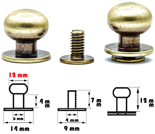 My Belt - 20 Stück Kopfnieten mit Schraubverschluss 12mm / Pilzkopfniete Altmessing, Knopfniete zum Anschrauben, Beiltaschenknopf von MB MY BELT