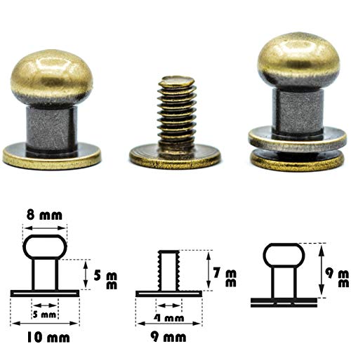 My Belt - 20 Stück Kopfnieten mit Schraubverschluss 8mm / Pilzkopfniete Altmessing, Knopfniete zum Anschrauben, Beiltaschenknopf von MB MY BELT