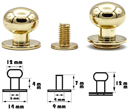 My Belt - 4 Stück Kopfnieten mit Schraubverschluss 12mm / Pilzkopfniete Gold, Knopfniete zum Anschrauben, Beiltaschenknopf von MB MY BELT