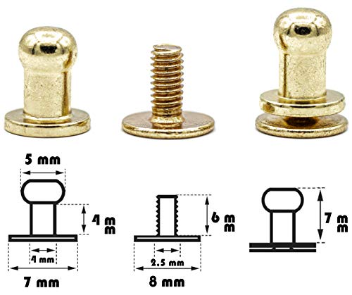 My Belt - 4 Stück Kopfnieten mit Schraubverschluss 5mm / Pilzkopfniete Gold, Knopfniete zum Anschrauben, Beiltaschenknopf von MB MY BELT