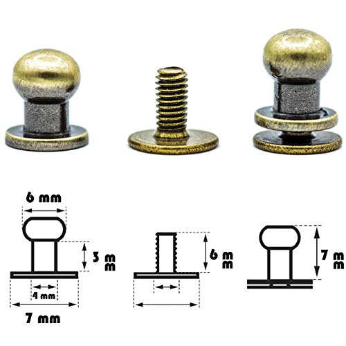 My Belt - 4 Stück Kopfnieten mit Schraubverschluss 6mm / Pilzkopfniete Altmessing, Knopfniete zum Anschrauben, Beiltaschenknopf von MB MY BELT