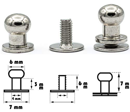 My Belt - 4 Stück Kopfnieten mit Schraubverschluss 6mm / Pilzkopfniete Silber, Knopfniete zum Anschrauben, Beiltaschenknopf von MB MY BELT