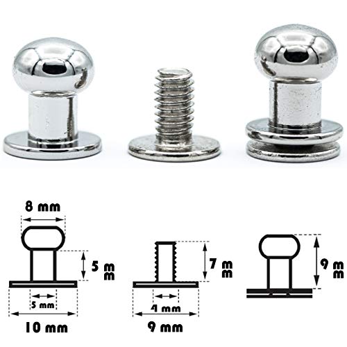 My Belt - 4 Stück Kopfnieten mit Schraubverschluss 8mm / Pilzkopfniete Silber, Knopfniete zum Anschrauben, Beiltaschenknopf von MB MY BELT