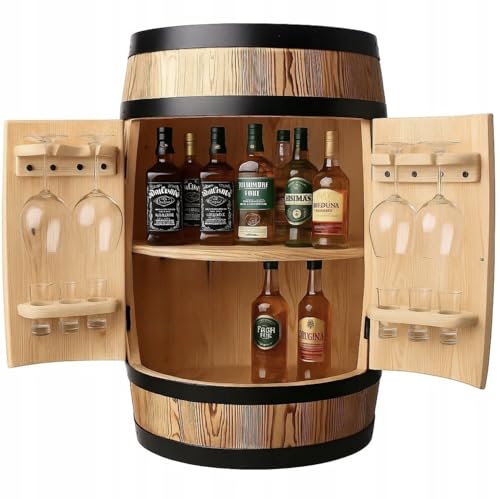 MB Manufaktura Barel Rustikale Fass Bar aus Massivholz – Hausbar im Vintage Design mit Regalen – Whisky & Weinbar, versteckte Minibar, Handgefertigt von MB Manufaktura Barel