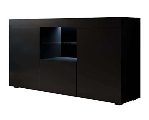 MB Muebles Bonitos | Wohzimmer Esszimmer Schrank Möbel Sideboard Modell Natolia | Breite 150 x Höhe 83 x Tiefe 40 cm | Mattes Melamin | 3 Türen | LED-Beleuchtung | Schwarz von MB Muebles Bonitos