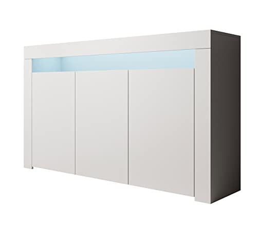 MB Muebles Bonitos | Wohzimmer Esszimmer Schrank Möbel Sideboard Modell Rialta | Breite 155 x Höhe 91 x Tiefe 37 cm | Mattes Melamin | 3 Türen | Weiß von MB Muebles Bonitos