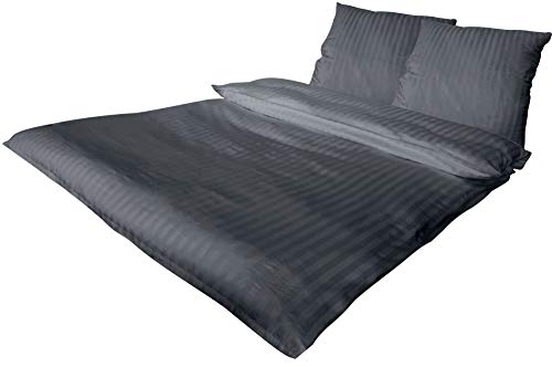 Bettwäsche Doppelpack 4 teilig luxuriöse Hotel DAMAST Anthrazit Mako Satin Baumwolle Premium 2X 135x200 cm + 2X 80x80 cm Kissenbezug mit Reißverschluss von MB Warenhandel24