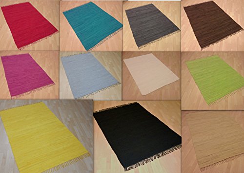 MB Warenhandel24 Handwebteppich Fleckerlteppich einfarbig Uni 100% Baumwolle Handweb Teppich Fleckerl Waschbar NEU (ca. 140x200 cm, Natur) von MB Warenhandel24