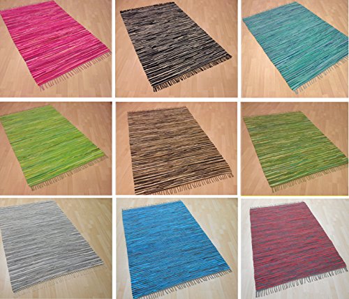Handwebteppich Fleckerlteppich gestreift 100% Baumwolle Handweb Teppich Fleckerl Waschbar NEU (Kiwigrün gestreift, ca. 50x100 cm) von MB Warenhandel24