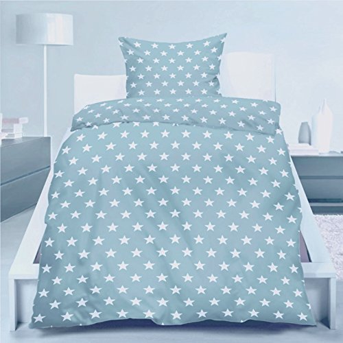 MB Warenhandel24 2 teilige Microfaser Sterne Stars Sternchen Wende Bettwäsche mit Reißverschluss samtweich Trocknergeeignet 135x200 + 80x80 cm (Flanell blau) von MB Warenhandel24