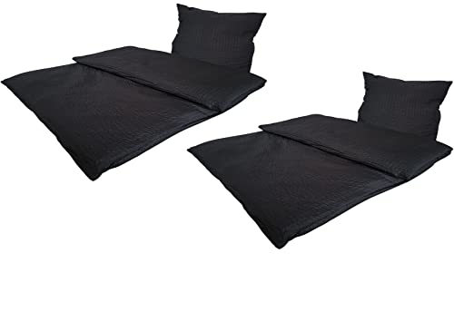 MB Warenhandel24 Bettwäsche Seersucker Microfaser 4 teilig mit Reißverschluss 135x200 cm + 80x80 cm (Schwarz) von MB Warenhandel24