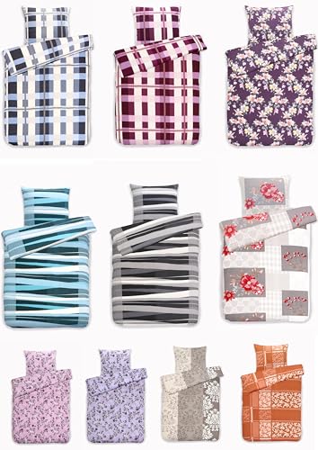 MB Warenhandel24 Bettwäsche Winter Biber 50% Baumwolle 50% Polyester Feinbiber 135x200 + 80x80 cm 2-4 TLG teilig mit Reißverschluss (Aubergine Floral, 1x ca. 135x200 cm + 1x ca. 80x80 cm) von MB Warenhandel24