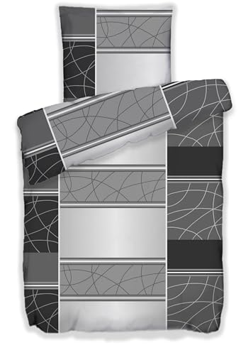 MB Warenhandel24 Bettwäsche Winter Biber Baumwolle attraktive Designs 135x200 + 80x80 cm 2-4 TLG teilig (Karo Grau, 2X ca. 135x200 cm + ca. 2X 80x80 cm) von MB Warenhandel24