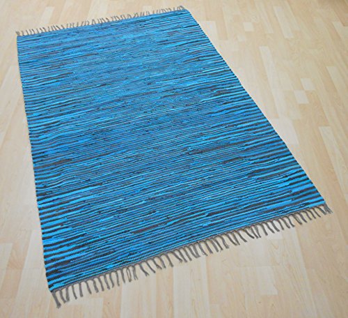 MB Warenhandel24 Handwebteppich Fleckerlteppich Flickenteppich gestreift 100% Baumwolle Handweb Teppich Fleckerl Waschbar NEU (ca. 120x180 cm, Anthrazit/Türkis gestreift) von MB Warenhandel24
