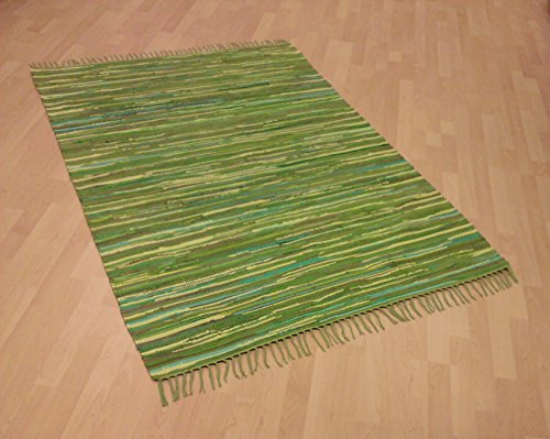 MB Warenhandel24 Handwebteppich Fleckerlteppich Flickenteppich gestreift 100% Baumwolle Handweb Teppich Fleckerl Waschbar NEU (ca. 80x150 cm, Mint gestreift) von MB Warenhandel24