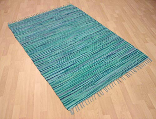 MB Warenhandel24 Handwebteppich Fleckerlteppich Flickenteppich gestreift 100% Baumwolle Handweb Teppich Fleckerl Waschbar NEU (ca. 80x150 cm, Ocean gestreift) von MB Warenhandel24