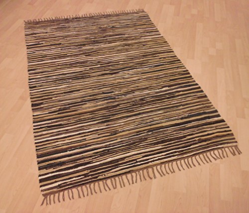 MB Warenhandel24 Handwebteppich Fleckerlteppich gestreift 100% Baumwolle Handweb Teppich Fleckerl Waschbar NEU (ca. 140x200 cm, Schoko gestreift) von MB Warenhandel24