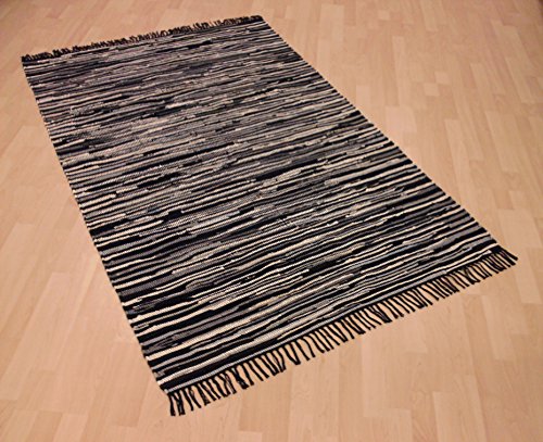 MB Warenhandel24 Handwebteppich Fleckerlteppich gestreift 100% Baumwolle Handweb Teppich Fleckerl Waschbar NEU (ca. 80x150 cm, Schwarz gestreift) von MB Warenhandel24