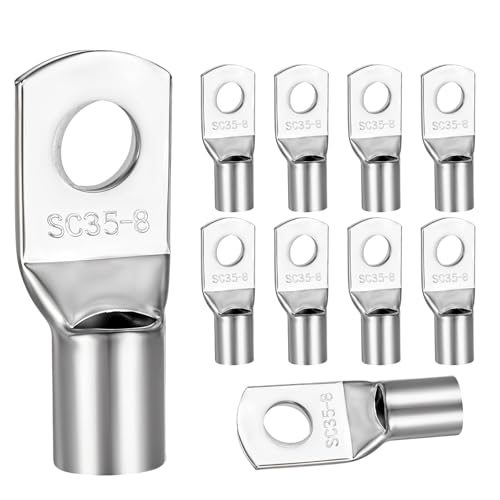 MBAIYO 10 Stück Kabelschuhe 35mm², Rohrkabelschuh M8 Ringkabelschuhe Set Unisolierte SC Kabel Verbinder aus Verdicktes Silber Kupfer Verzinnt für Batteriekabel Kfz Verteilerkästen von MBAIYO
