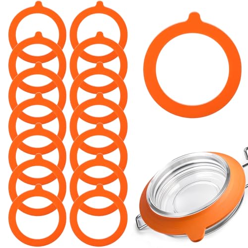 MBAIYO 15 Stück Silikon Glasdichtungen Ersatz, Einweckgummi Silikon 7cm Einmachgummiringe Gummiringe Weckgläser Wiederverwendbar Auslaufsicher Einkochringe Einmachgläser Weithalsgläser Gläser(Orange) von MBAIYO