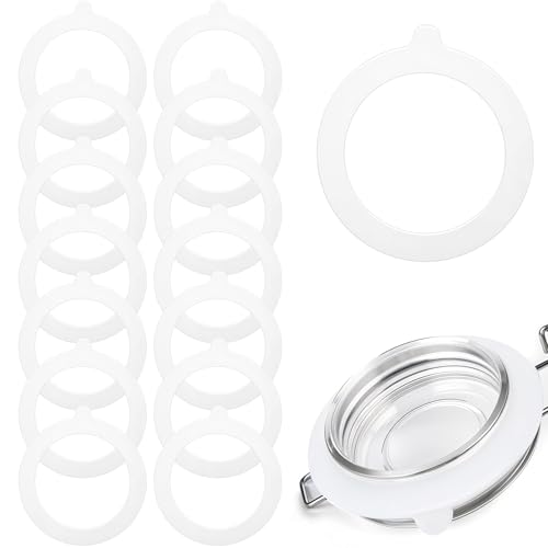 MBAIYO 15 Stück Silikon Glasdichtungen Ersatz, Einweckgummi Silikon 7cm Einmachgummiringe Gummiringe Weckgläser Wiederverwendbar Auslaufsicher Einkochringe Einmachgläser Weithalsgläser Deckel (Weiß) von MBAIYO