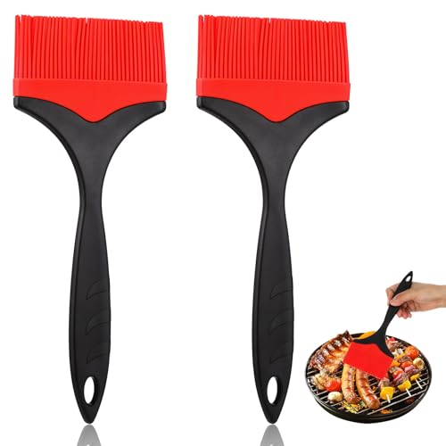 MBAIYO 2 Stück Extra Großer Silikon Backpinsel, 10cm Extra Breiter Backpinsel Hitzebeständiger Grillpinsel zum Kochen Backen Grillen BBQ Kochpinsel Küchenpinsel zum Saucen Butter Öl Marinaden (Rot) von MBAIYO