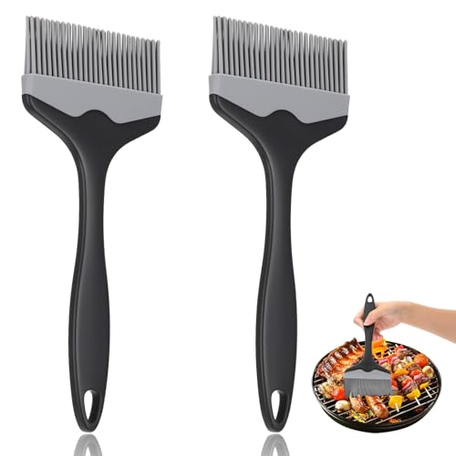 MBAIYO 2 Stück Extra Großer Silikon Backpinsel, 10cm Extra Breiter Backpinsel Hitzebeständiger Grillpinsel zum Kochen Backen Grillen BBQ Kochpinsel Küchenpinsel zum Saucen Butter Öl Marinaden (grau) von MBAIYO