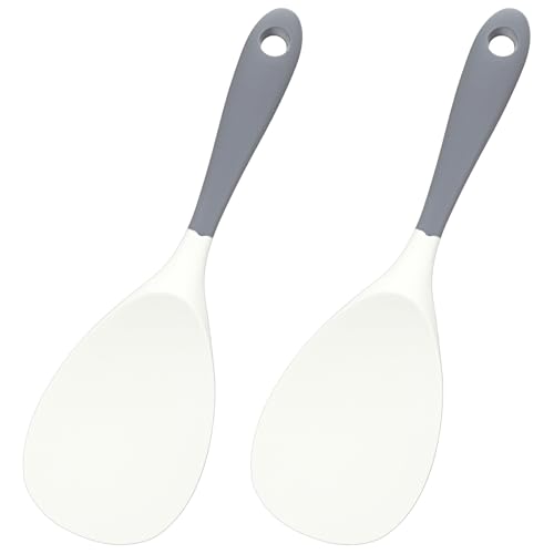 MBAIYO 2 Stück Reislöffel Antihaft Silikon, 22x6.8cm Servierlöffel Hitzebeständig Rice Löffel Reis Kocher Kochlöffel Silikonlöffel Für Reis Reiskocher Kartoffelpüree Sushi-Reis von MBAIYO