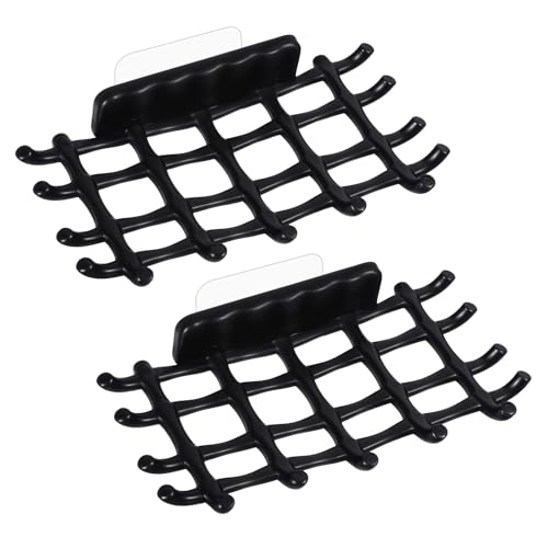 MBAIYO 2 Stück Seifenhalter Ohne Bohren, Selbstklebend Seifenschale Dusche Klebepad Seifenablage Wandmontage Kunststoff Seifen Halter mit Haken Schwarz Ablauf Seifenkorb für Badezimmer Küche von MBAIYO