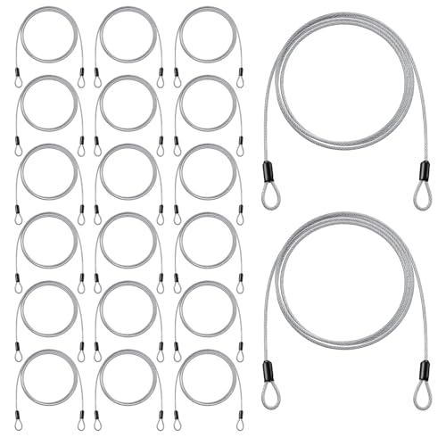 MBAIYO 20 Stück 1,5 m x 3 mm geflochtenes Stahl-Sicherheitskabel mit Doppelschlaufen, Kabelschlösser, Gepäckschlösser, Fahrradschlösser, Reisesicherheit, Drahtseil für U-Schloss, Vorhängeschloss von MBAIYO