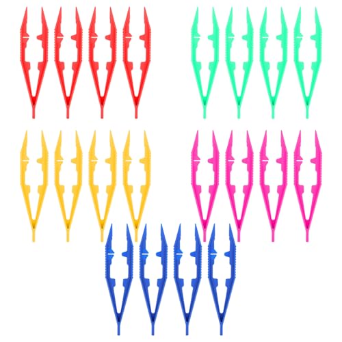 MBAIYO 20 Stück Bügelperlen Pinzette, Mehrfarbig Pinzette Leichte Kunststoff Werkzeug Kinder 10 cm Multifunktional Perlenpinzette für Basteln von Perlen Elektronik Familien Handwer DIY Puzzle Zubehör von MBAIYO