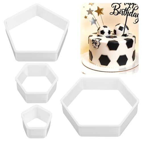 MBAIYO Ausstecher Fussball, 4 Stück Hexagon Fußball Ausstecher, Hexagon Tortendeko Fussball Ausstechformen, Kunststoff Fußball Keksschneider Tortendeko, für DIY Kuchen Dessert Handwerk von MBAIYO