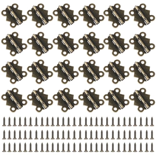 MBAIYO Schmetterlingsscharniere in Antik-Bronze, Retro-Scharniere für Holzkisten, Schmuckschränke, Handwerk, Schmuckkästchen, kleines Scharnier mit 96 Schrauben (20 x 17 mm), 24 Stück von MBAIYO