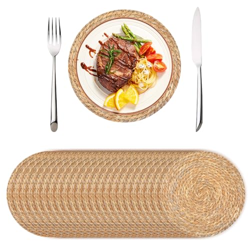 MBAIYO Set mit 24 runden gewebten Rattan-Tischsets, 30,5 cm, Boho, Bauernhaus-Tischsets, natürliche Rohrkolben-Ladeplatten für Esstischdekoration, hitzebeständig, geflochtene Tischsets MBAIYO Set mit 24 runden gewebten Rattan-Tischsets, 30,5 cm, Boho, Bauernhaus-Tischsets, natürliche Rohrkolben-Ladeplatten für Esstischdekoration, hitzebeständig, geflochtene Tischsets von MBAIYO